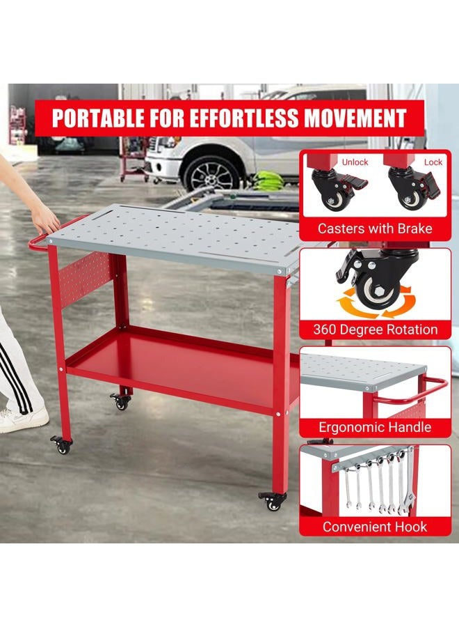 GarveeTech Movable Welding Table 36"x18", 1200lbs Steel Welding Workbench Table, Portable Work Bench with 8 Tool Slots, 5/8-inch Fixture Holes, 4 Casters with Brakes and Tool Tray - Image 4