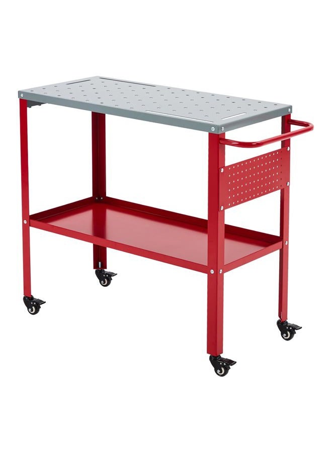 GarveeTech Movable Welding Table 36"x18", 1200lbs Steel Welding Workbench Table, Portable Work Bench with 8 Tool Slots, 5/8-inch Fixture Holes, 4 Casters with Brakes and Tool Tray - Image 1