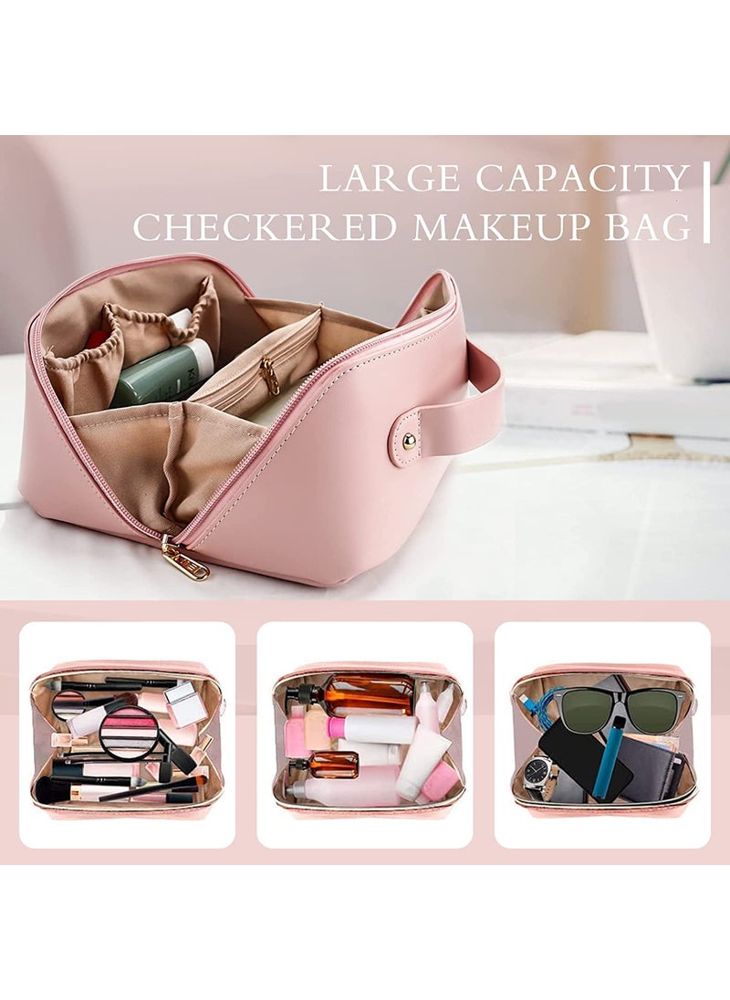 Prostuff.in Prostuffin Large Capacity Cosmetic Travel Portable Leather Makeup Storage Bag with Handle and Divider Wide Opening CosmeticMakeup Organizer Multicolor 1 Pcs  - Image 4