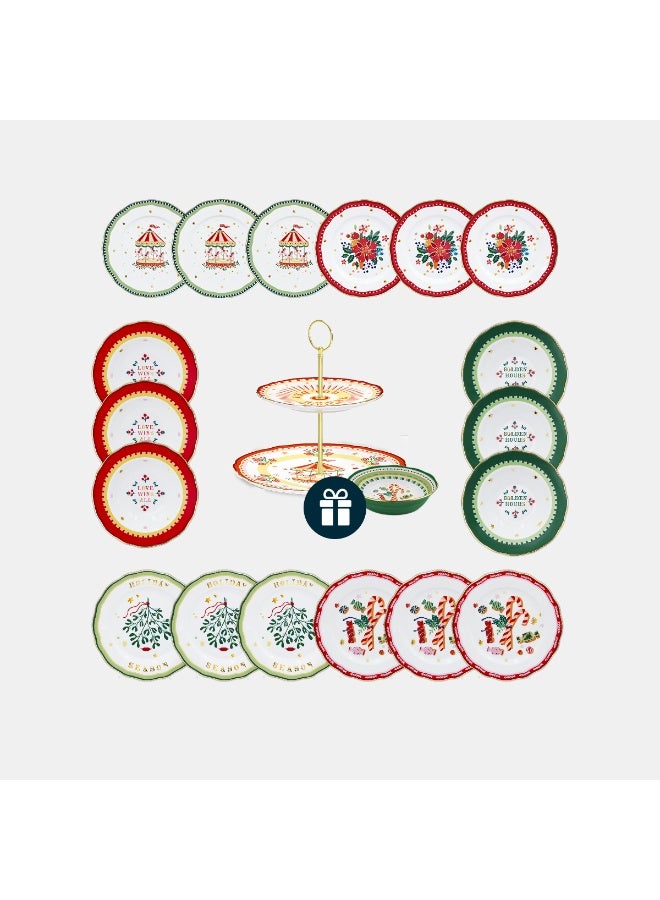 Baci milano Porcelain Dinner Set 20 Pieces for 6 Persons – Mamma Mia Xmas Collection, Festive Tableware with Cake Stand and Bowl, Christmas Dinnerware, Home Décor, Gift, Italian Design by Baci Milano - Image 1