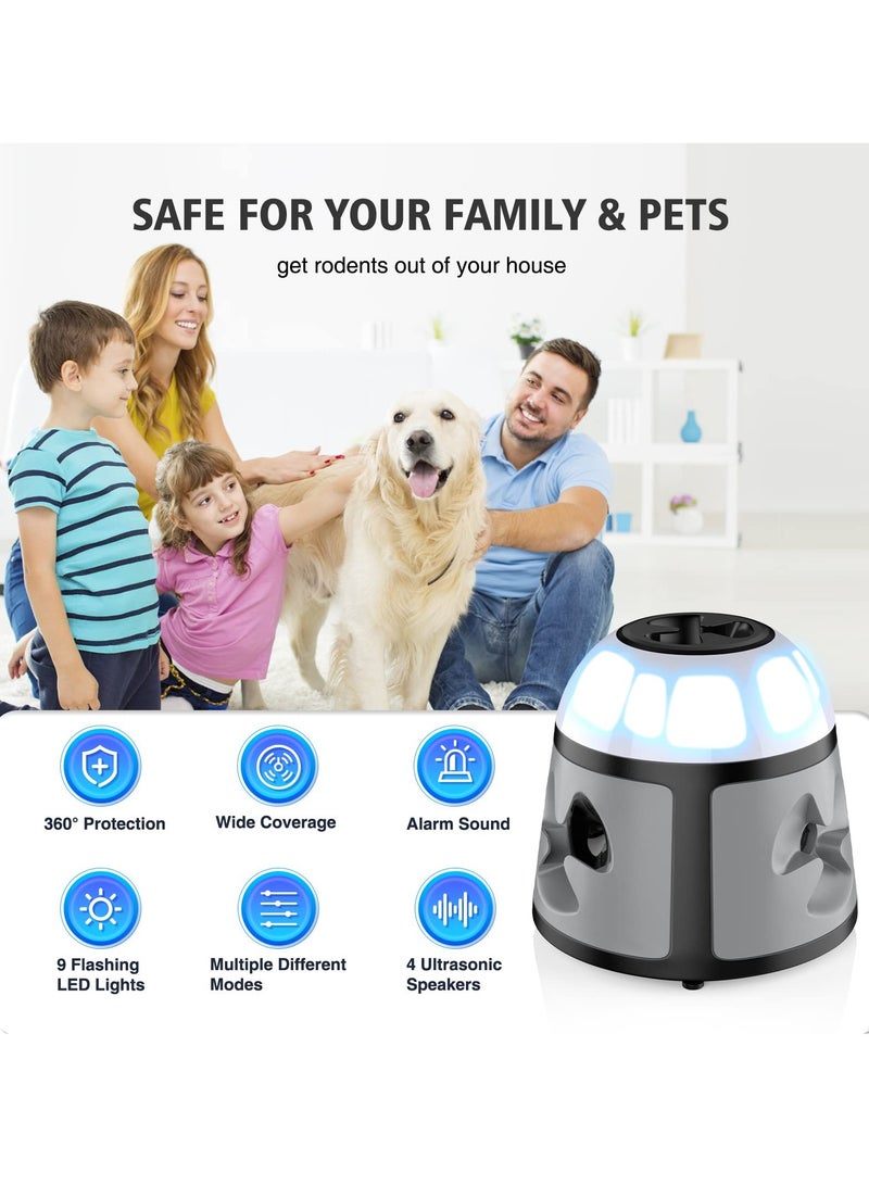 Excefore Mouse Repellent, 360° Rodent Repellent Ultrasonic, 4-in-1 Mice Repellent, Rat Deterrent Frequency and LED Strobe Light, for Squirrels Mice Rats Rodents Indoor Use  - Image 2