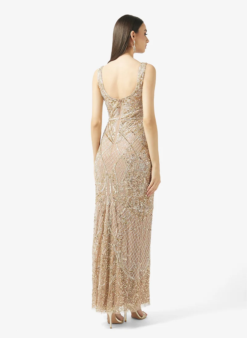 BEAUUT Embellished V-Neck Sequin Maxi Dress