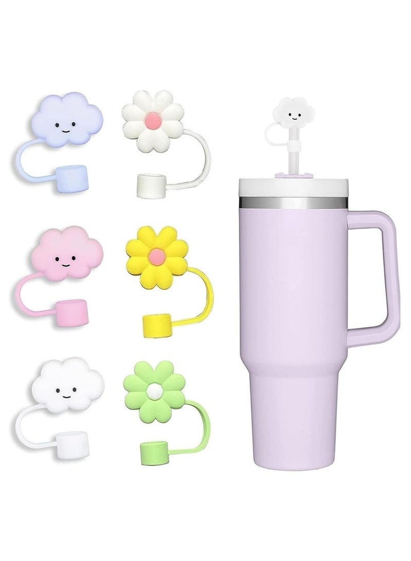 6 PCS Straw Covers Cap, 10mm Straw Cover for Stanley Cup, Food Grade Straw Covers Cap, Silicone Cute Large Cloud Flower Straw Topper Tips Cover, Protector Plugs for Cup (Multicolor)  - Image 1