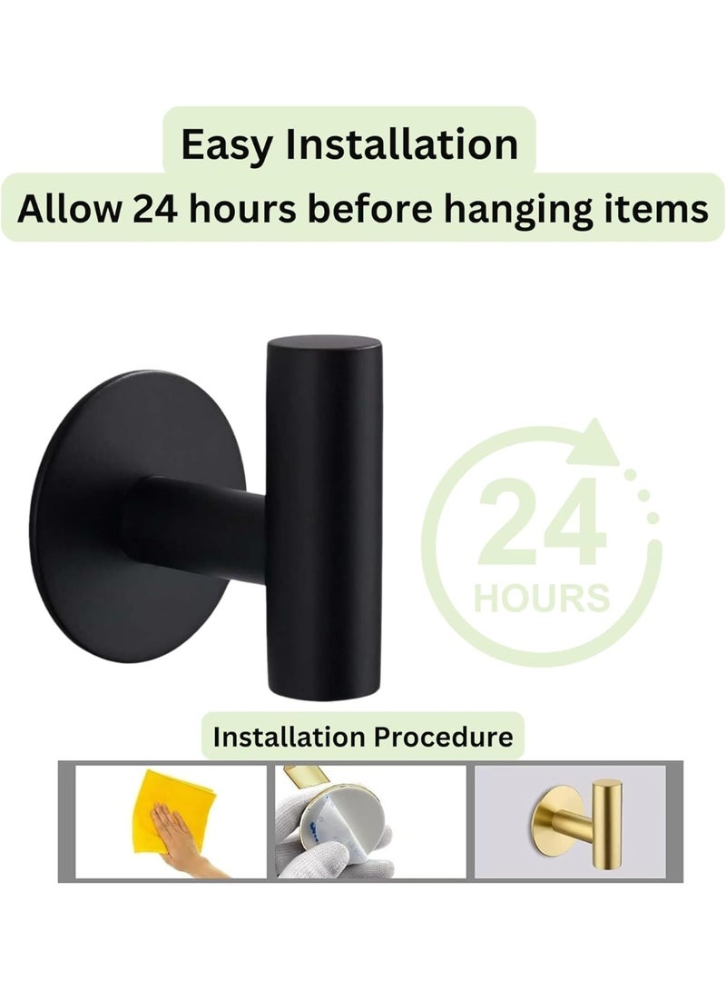 Streamflow Heavy Duty Self Adhesive Hooks, Stainless Steel Stick On Wall & Door Hooks for Hanging Towels, Coats, Robes & Bags – Waterproof Bathroom & Kitchen Hooks, Black, 4 Pack - Image 5