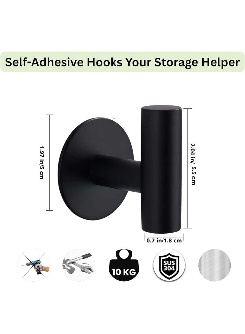 Streamflow Heavy Duty Self Adhesive Hooks, Stainless Steel Stick On Wall & Door Hooks for Hanging Towels, Coats, Robes & Bags – Waterproof Bathroom & Kitchen Hooks, Black, 4 Pack - Image 2