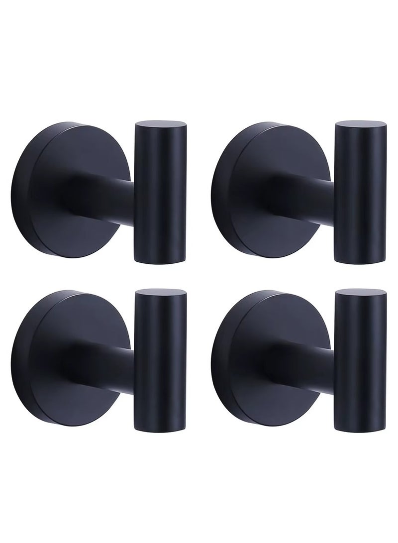 Streamflow Heavy Duty Self Adhesive Hooks, Stainless Steel Stick On Wall & Door Hooks for Hanging Towels, Coats, Robes & Bags – Waterproof Bathroom & Kitchen Hooks, Black, 4 Pack - Image 1