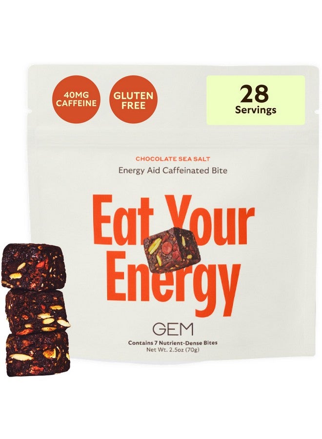 GEM Energy Aid Caffeinated Bite, 40mg Caffeine, Ginseng Root, L-Theanine, Holistic Sustained Energy, Supports Metabolism & Endurance | Chocolate Cacao Sea Salt | 28 Servings - Image 1