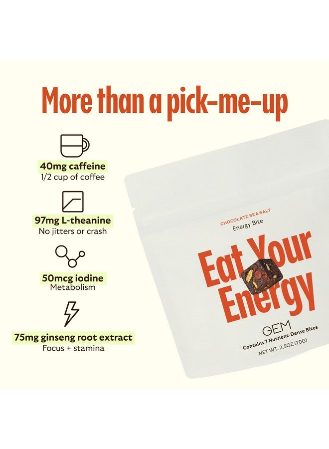 GEM Energy Aid Caffeinated Bite, 40mg Caffeine, Ginseng Root, L-Theanine, Holistic Sustained Energy, Supports Metabolism & Endurance | Chocolate Cacao Sea Salt | 28 Servings - Image 3