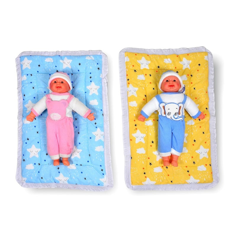 SmallBerry™ Newborn Baby Godadi Bedding Set with Mattress | Multi-Color & Design for Infants | Pack of 2 | Cozy Nursery Essentials for Your Precious Bundle of Joy (Yellow&Blue) - Image 1