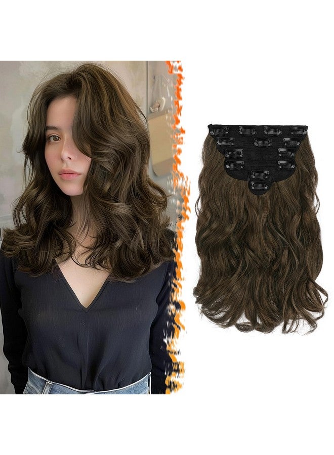 BARSDAR Wavy Clip In Hair Extensions - 12 Inch Brown Clip In Hair Extensions For Women - 6Pcs Full Head Thick Soft Synthetic Clip In Hairpieces Daily Party Halloween - Chestnut Brown - Image 1