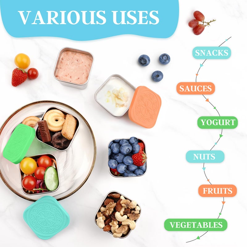 Qukaka Stainless Steel Snack Containers for Kids,7.2oz Easy Open Leak Proof Reusable Snack Box Container with Lids,Small Lunch Containers for Meal Prep,School,Picnic and Travel-3Pack - Image 2