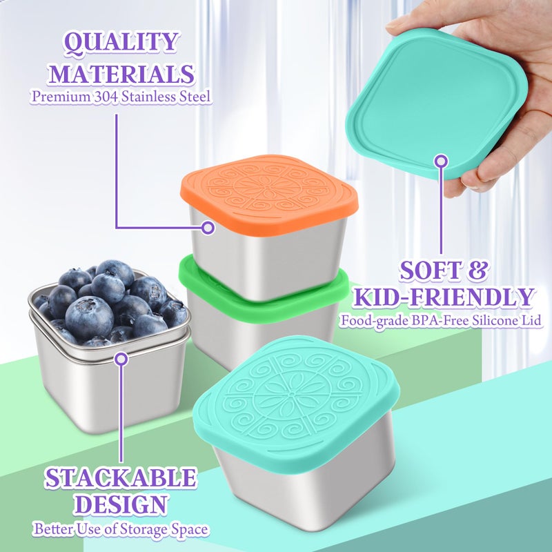 Qukaka Stainless Steel Snack Containers for Kids,7.2oz Easy Open Leak Proof Reusable Snack Box Container with Lids,Small Lunch Containers for Meal Prep,School,Picnic and Travel-3Pack - Image 4