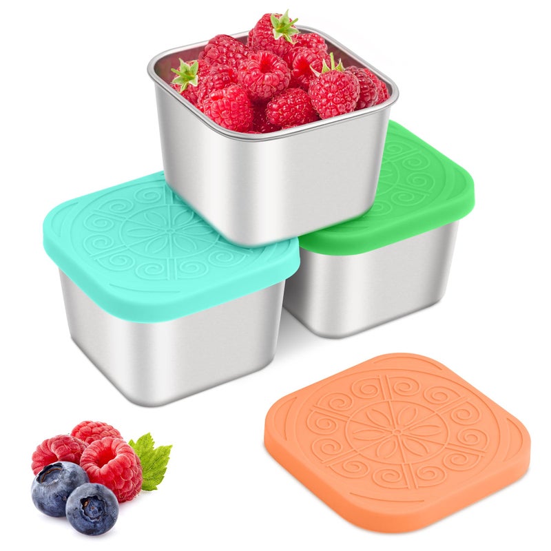 Qukaka Stainless Steel Snack Containers for Kids,7.2oz Easy Open Leak Proof Reusable Snack Box Container with Lids,Small Lunch Containers for Meal Prep,School,Picnic and Travel-3Pack - Image 1