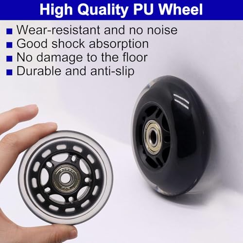 BENLIUDH Inline Skate Wheels With Bearings, 3 Inch Roller Blade 76mm Outdoor and Indoor Clear Wheels for Office Chairs, Luggage (4 Pack, Black) - Image 4