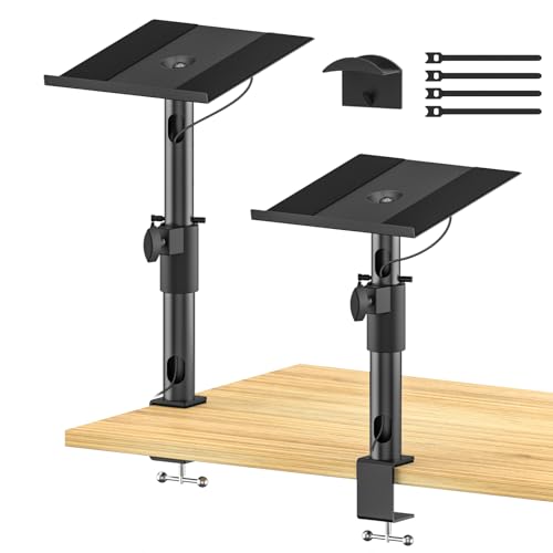 Yibracki Clampon Desk Speaker Stand Pair HeightAngle Adjustable Desktop Bookshelf Speaker Stands for Samsung Q990DQ990F Fit EdifierKRKKlipschYamaha Builtin Cable Management WR Headset Hook Cable Ties - Image 1