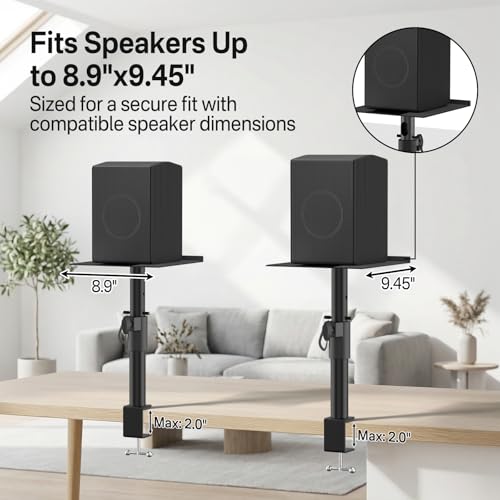 Yibracki Clampon Desk Speaker Stand Pair HeightAngle Adjustable Desktop Bookshelf Speaker Stands for Samsung Q990DQ990F Fit EdifierKRKKlipschYamaha Builtin Cable Management WR Headset Hook Cable Ties - Image 3