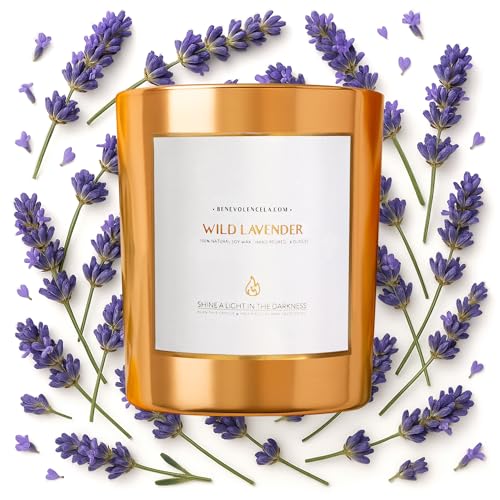 Benevolence LA Wild Lavender Wood Wick Candles | Soy Scented Candles for Home | Gifts for Women and Men | Home Fragrance | Aromatherapy | Shelf Decor, Bathroom Freshener | 8oz, 45 Hour Burn - Image 1