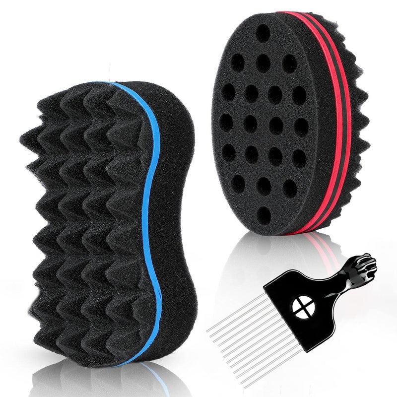 Supaze 3Pcs Hair Styling Set for All - Curl Brush, Twist Sponge for Textured Hair with Metal Pick - Image 1