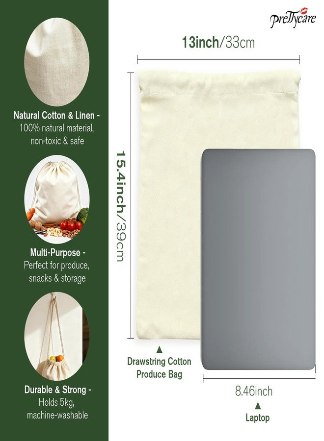 PrettyCare 15x13 Inch Reusable Cotton Storage Bags, 3-Pack Muslin Drawstring Bags for Bread, Potatoes, Onions, Produce; Biodegradable Canvas Fabric Sacks for Shoes, Laundry, Clothes, Travel Storage - Image 2