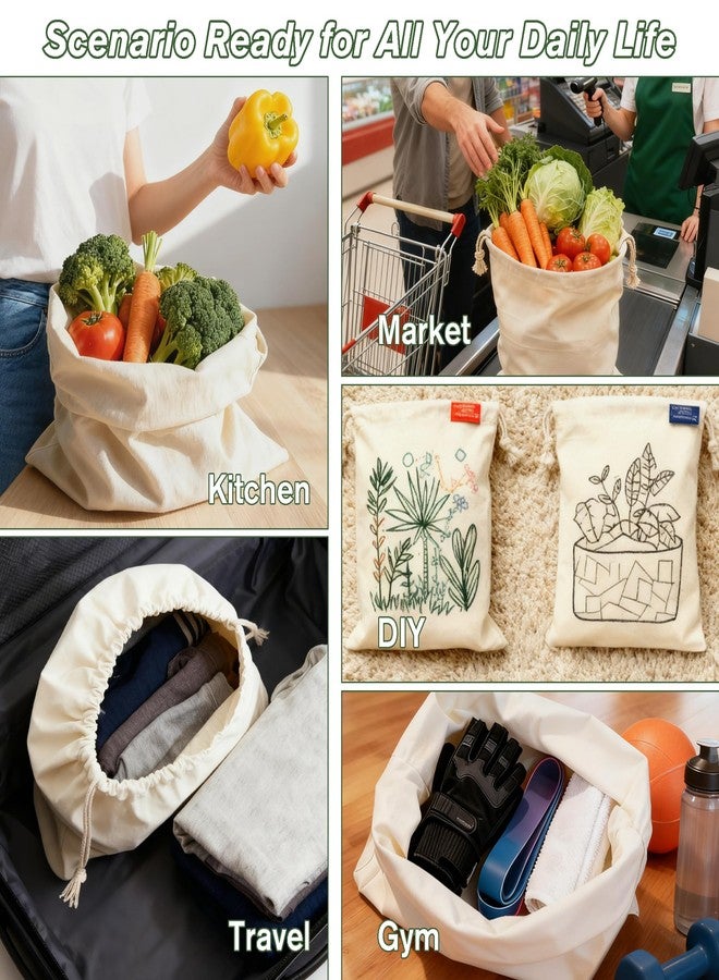 PrettyCare 15x13 Inch Reusable Cotton Storage Bags, 3-Pack Muslin Drawstring Bags for Bread, Potatoes, Onions, Produce; Biodegradable Canvas Fabric Sacks for Shoes, Laundry, Clothes, Travel Storage - Image 3