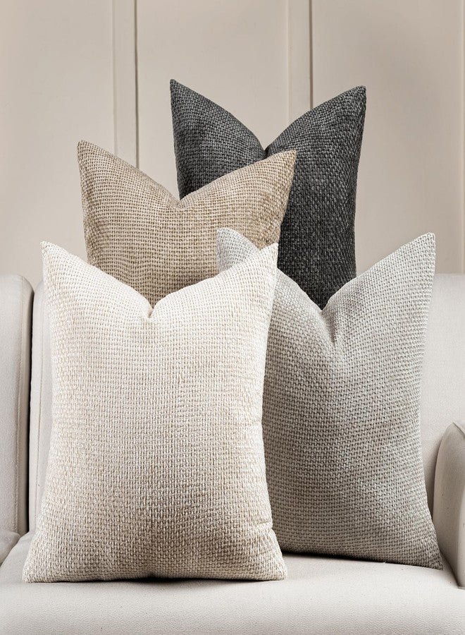 Volcanics Boho Throw Pillow Covers 20x20 Set of 4, Neutral Chenille Decorative Cushion Covers for Couch, Sofa, Bedroom, Living Room, Farmhouse & Mid-Century Modern Home Decor - Image 1