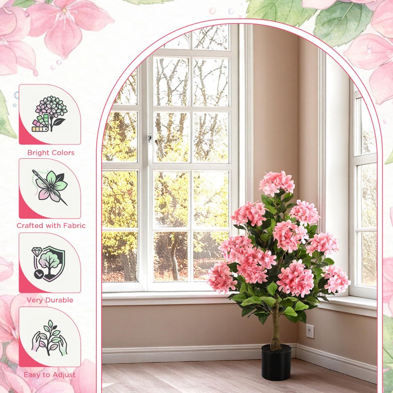 Lunmon 2 Pack 3ft Artificial Hydrangea Tree Faux Hydrangea Plant Indoor Outdoor Fake Flower Tree with Cement Base Pot Real to Touch Plant Decoration for Home Garden Office Housewarming Wedding(White) - Image 5