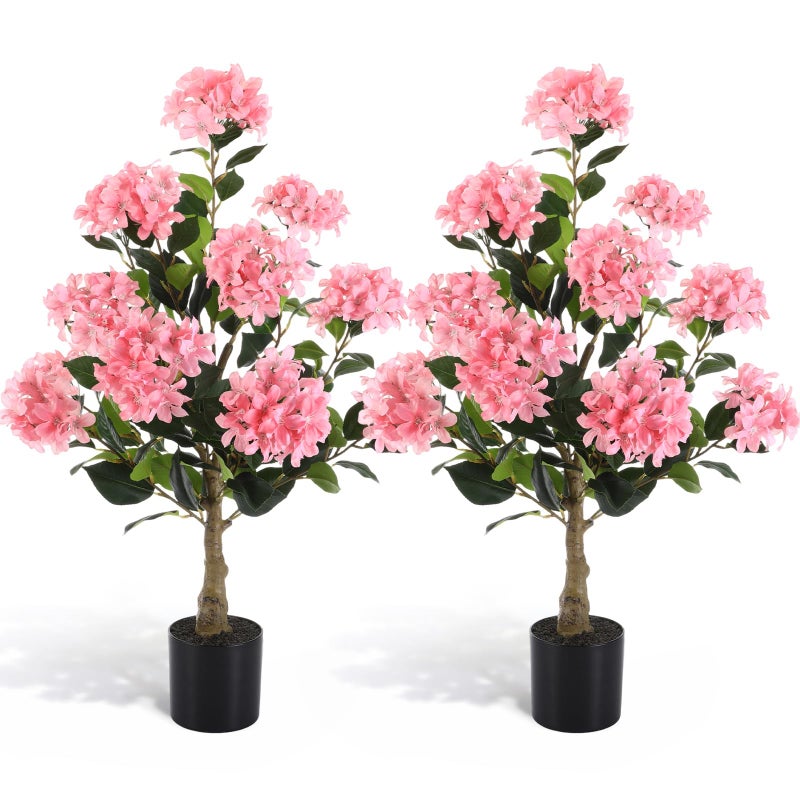 Lunmon 2 Pack 3ft Artificial Hydrangea Tree Faux Hydrangea Plant Indoor Outdoor Fake Flower Tree with Cement Base Pot Real to Touch Plant Decoration for Home Garden Office Housewarming Wedding(White) - Image 1