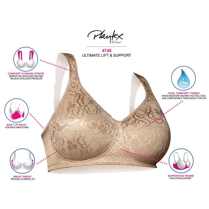 PLAYTEX Womens 18-hour Ultimate Lift Wireless Full-coverage Bra, Single Or 2-pack Bra, Nude, 42G US - Image 5