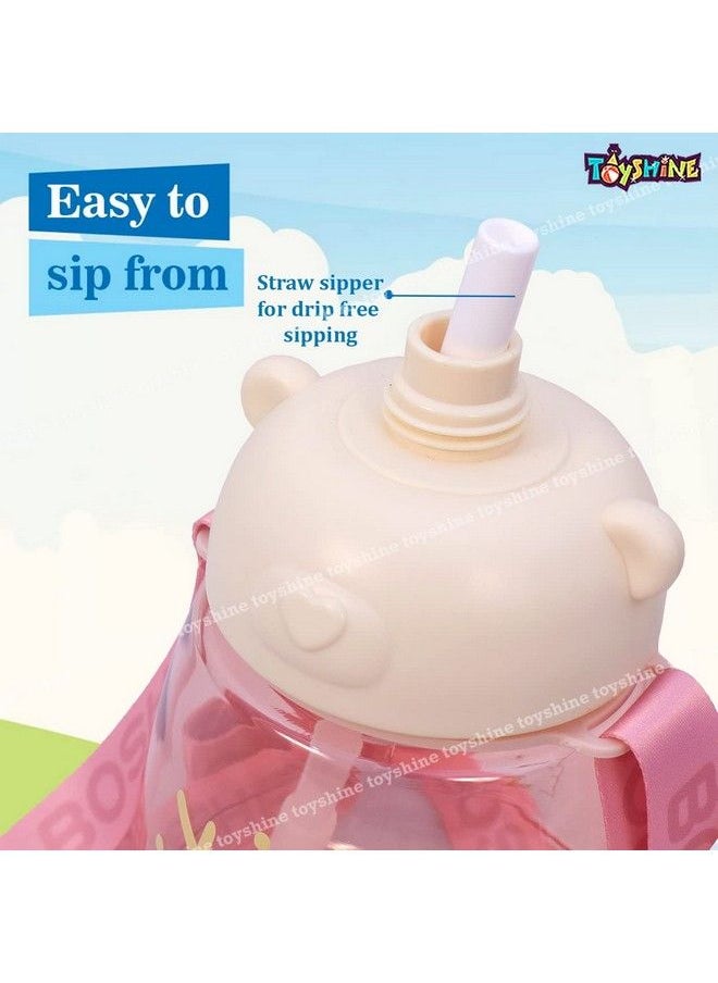 Toyshine You Got This 1300 Ml Kids Water Bottle With Spill Proof Straw Pop Button Bpa Free Featuring Soft Handle Grip And Strap Children'S Drinkware Pink  - Image 3