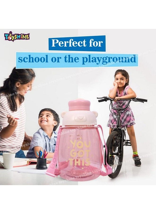 Toyshine You Got This 1300 Ml Kids Water Bottle With Spill Proof Straw Pop Button Bpa Free Featuring Soft Handle Grip And Strap Children'S Drinkware Pink  - Image 4