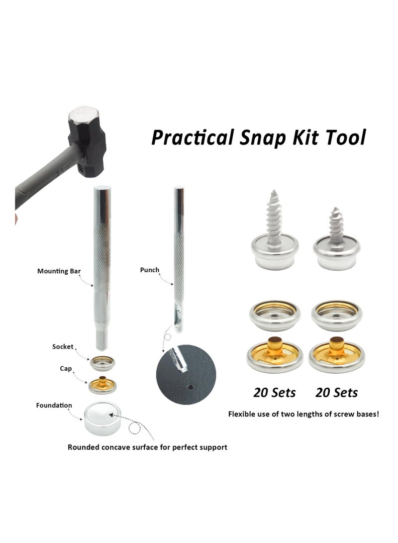 Canvas Snap Kit, Heavy Duty Snap Fastener Kit, Stainless Steel Snap on Kit, 20 Sets 10mm Snaps and 20 Sets 15mm Snaps, Suitable for Boat Cover, Tarps, Canvas, Leather - Image 3