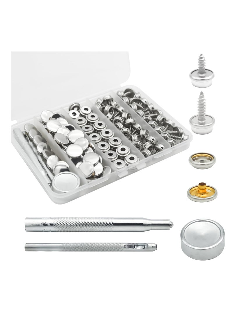 Canvas Snap Kit, Heavy Duty Snap Fastener Kit, Stainless Steel Snap on Kit, 20 Sets 10mm Snaps and 20 Sets 15mm Snaps, Suitable for Boat Cover, Tarps, Canvas, Leather - Image 1