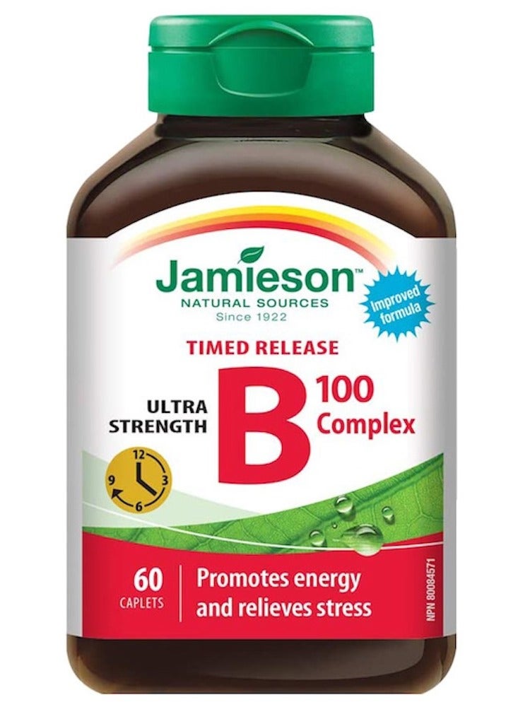Jamieson B100 Complex Ultra Strength Timed Release - 60 Caplets, Non-GMO, Gluten-Free