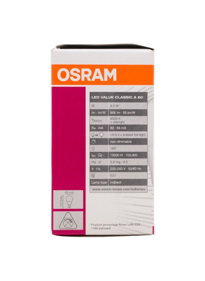 Osram 8.5W Led Value Classic Screw Frosted Cool White 