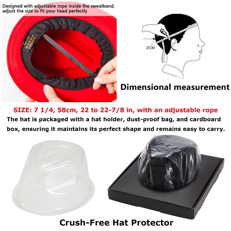 LADYBRO Wool Fedora Hats for Men - Red Trilby for Winter Warm 1920s Accessories, 7 1/4 - Image 3