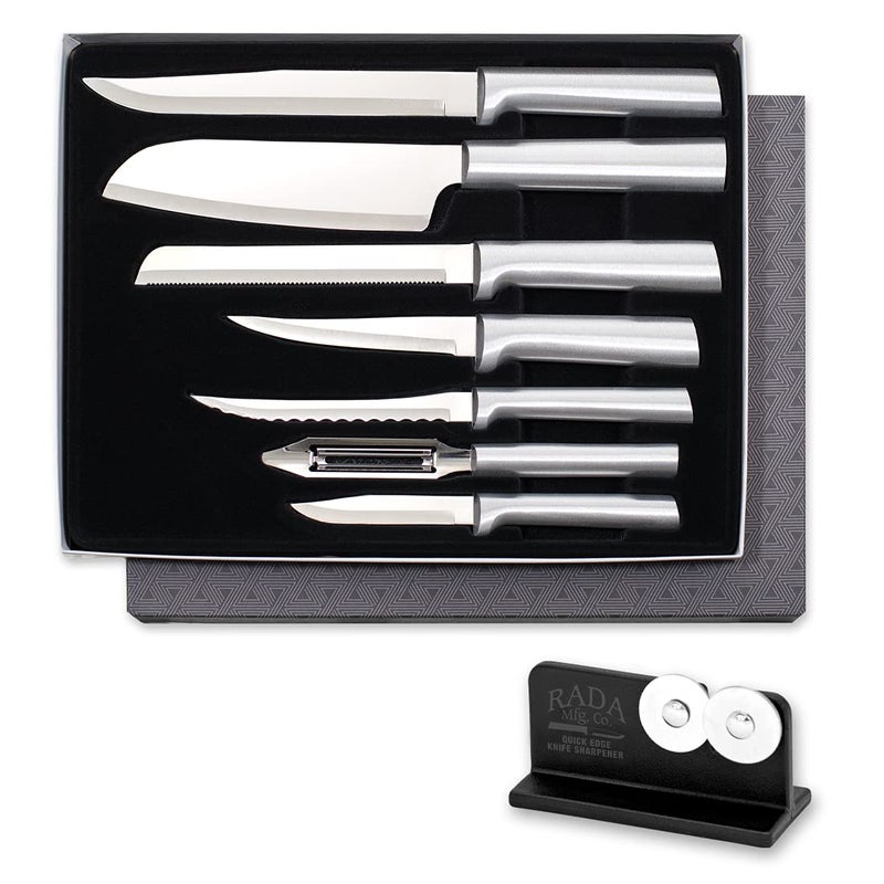 Rada Rada Cutlery 7-piece Starter Knife Gift Set with Quick Edge Sharpener, Silver Handles  - Image 1