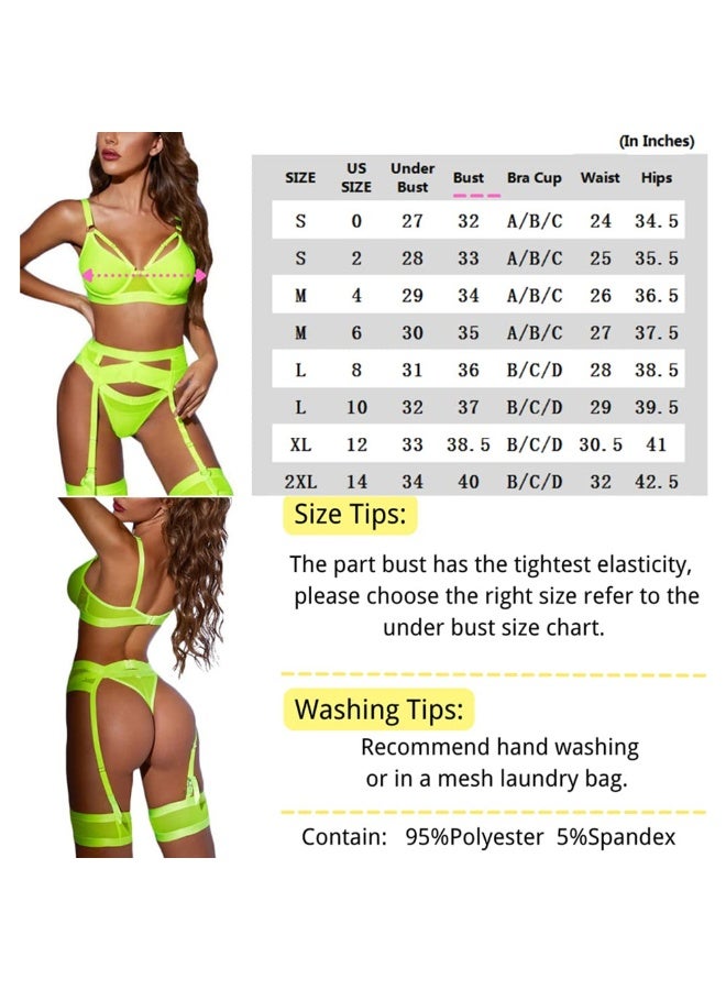 Women Lingerie Sets with Garter Belt 4 Pieces Lace Teddy Babydoll Bodysuit MG06 - Image 3