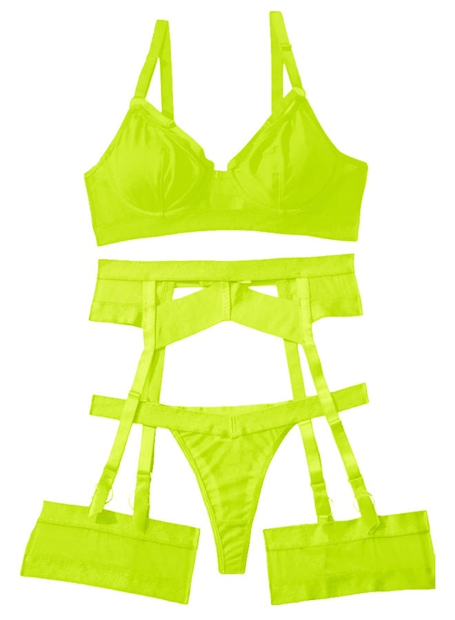 Women Lingerie Sets with Garter Belt 4 Pieces Lace Teddy Babydoll Bodysuit MG06 - Image 1