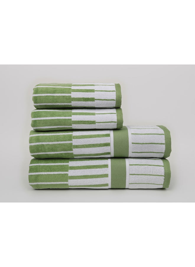 White Rose Towel 4 Piece Bathroom  Set - SPRING COLLECTION - 450 GSM - 100% Cotton Velour - 2 Bath  70X140 cm & 2 Hand  50x90 cm -MultiColour - Modern Stripe Design - Luxury Touch - Extra Absorbent  - Image 1