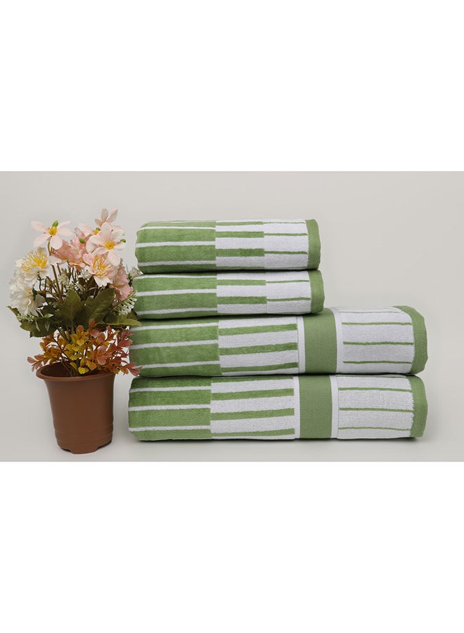 White Rose Towel 4 Piece Bathroom  Set - SPRING COLLECTION - 450 GSM - 100% Cotton Velour - 2 Bath  70X140 cm & 2 Hand  50x90 cm -MultiColour - Modern Stripe Design - Luxury Touch - Extra Absorbent  - Image 2