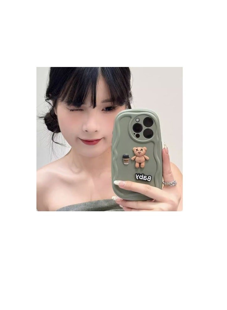 حافظة هاتف ثلاثية الأبعاد على شكل دب لطيف على شكل قهوة وأرنب وجرو مضادة للسقوط لهاتف آيفون 13 برو ماكس غطاء ناعم لطيف