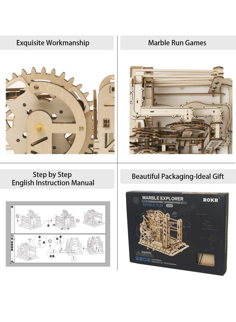 Robotime ROKR Marble Explorer Swingback Wall Marble Run LG503,3D Wooden Puzzles for Adults/Teens, Creative Home Decor, Unique Gift for Craft Hobby Adults/Teens - Image 3