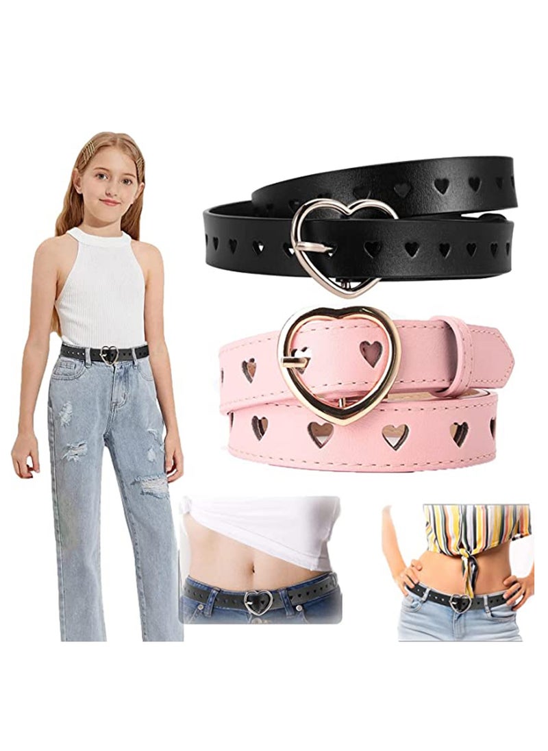 SYOSI Narrow Belt Heart, Hollow Pin Buckle Leather Adjustable Waistband Black Fashion Girls and Women105cm Elastic Chain Gift for Women  - Image 1