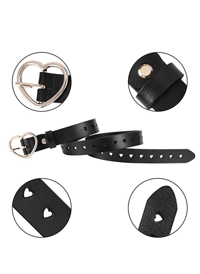 SYOSI Narrow Belt Heart, Hollow Pin Buckle Leather Adjustable Waistband Black Fashion Girls and Women105cm Elastic Chain Gift for Women  - Image 3