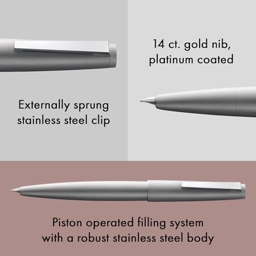 Lamy 2000 silver - elegant fountain pen in a velvety matt polished stainless steel barrel - 14 ct. gold nib, partially platinum-plated - nib size EF - Image 2