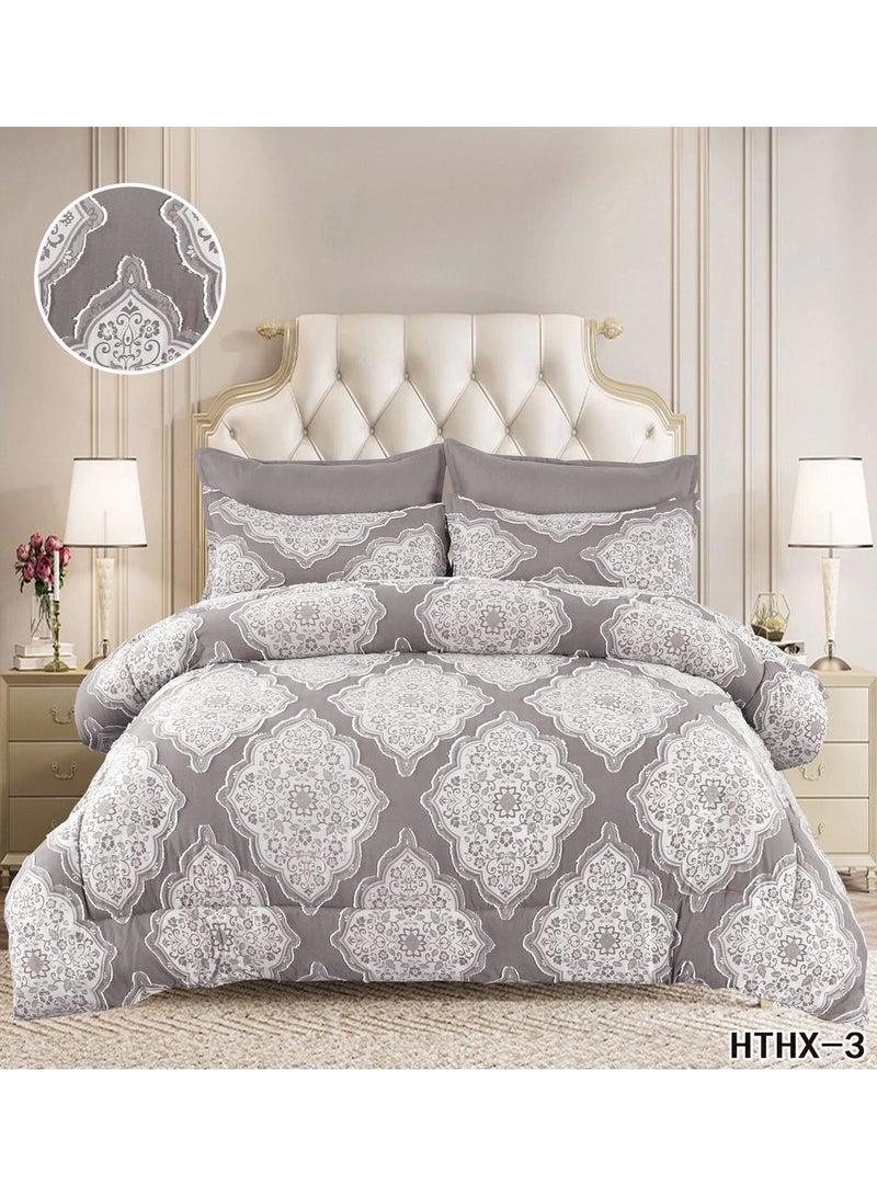 Comfy طقم لحاف مريح بحجم كينج 6 قطع من مجموعة رويال الفاخرة باللون الرمادي