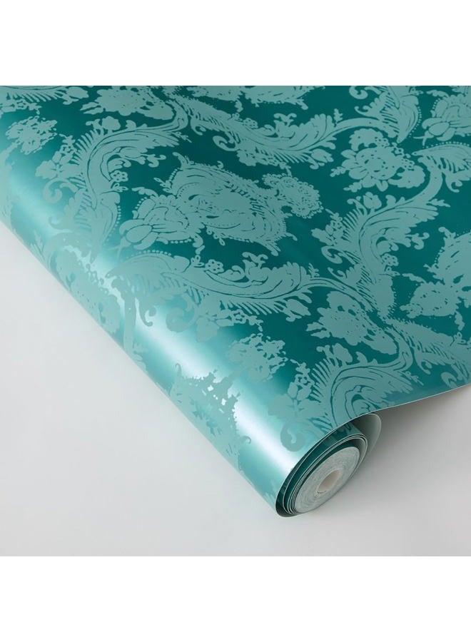 Tempaper Teal Damsel Removable Peel and Stick Damask Wallpaper, 20.5 in X 16.5 ft, Made in The USA - Image 2