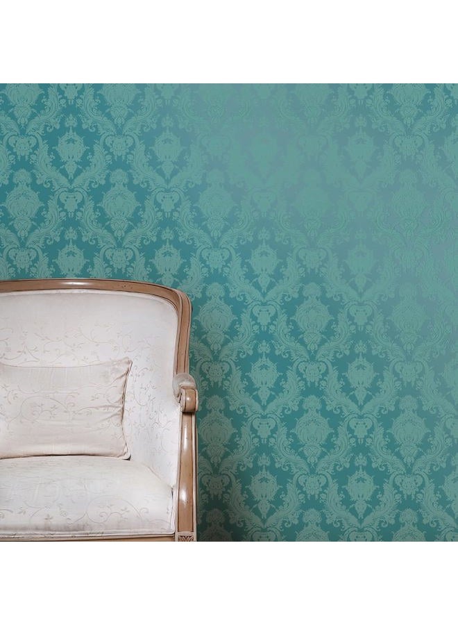 Tempaper Teal Damsel Removable Peel and Stick Damask Wallpaper, 20.5 in X 16.5 ft, Made in The USA - Image 4