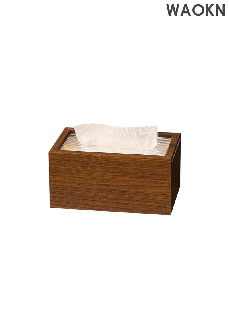 WAOKN Tissue Box Cover, Rectangular Multifunctional Tissue Box Holder with Sliding Lid, Wood Decorative Facial Tissue Box ,Facial Tissue Paper Box Cover,Organizer for Living Room Bedroom Home Night Stand Office Table,brown. - Image 1