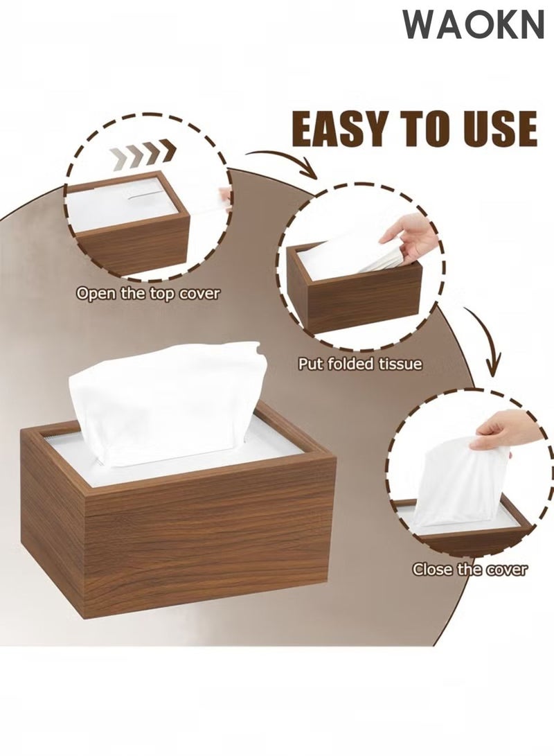 WAOKN Tissue Box Cover, Rectangular Multifunctional Tissue Box Holder with Sliding Lid, Wood Decorative Facial Tissue Box ,Facial Tissue Paper Box Cover,Organizer for Living Room Bedroom Home Night Stand Office Table,brown. - Image 5